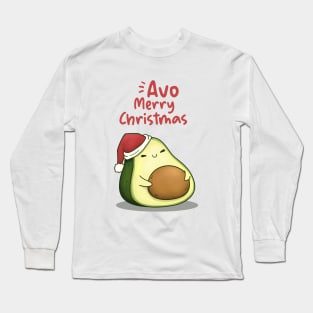 Cute Avo Merry Christmas Avocado in Santa Hat Long Sleeve T-Shirt